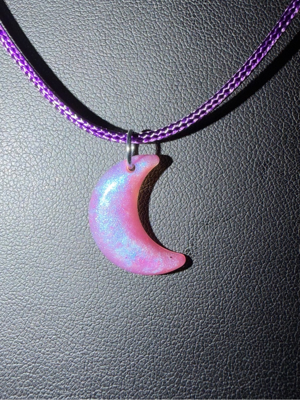 Handmade Moon-Shaped Pink Iridescent Pendant Necklace